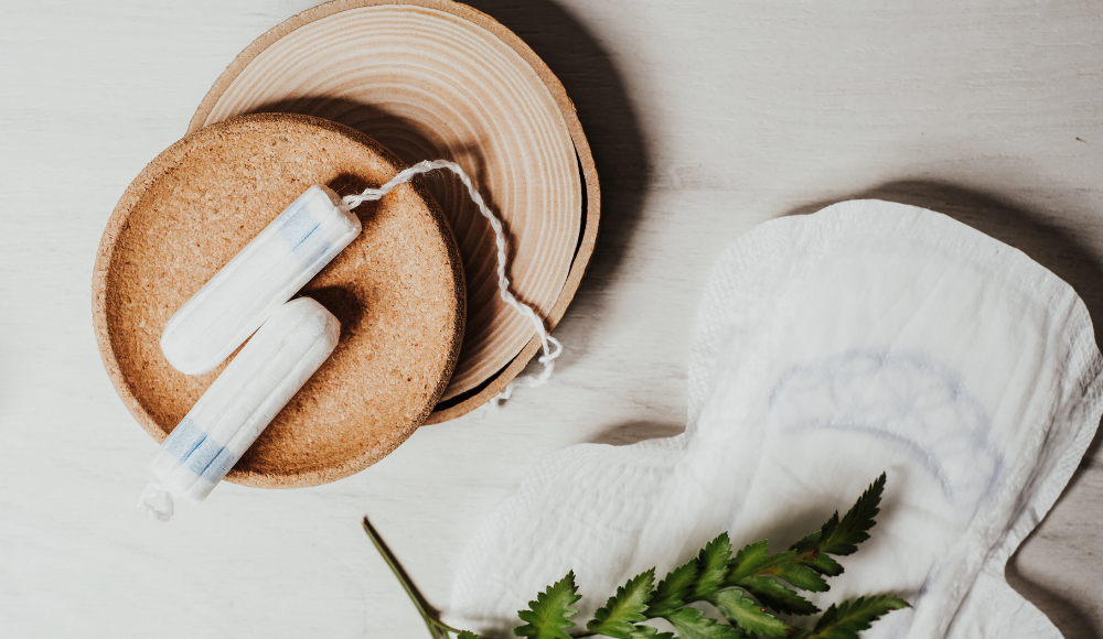 Menstrual products arranged on a white background